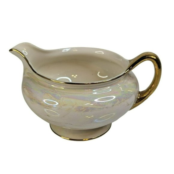 Homer Laughlin Nautilus Eggshell Creamer and Open Sugar Bowl 1940s Gold Trim - Picture 4 of 11